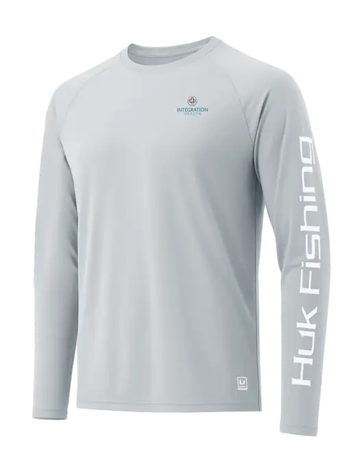 HUK Light Grey LoPro Pursuit Long Sleeve T-Shirt w/Integration Health Logo