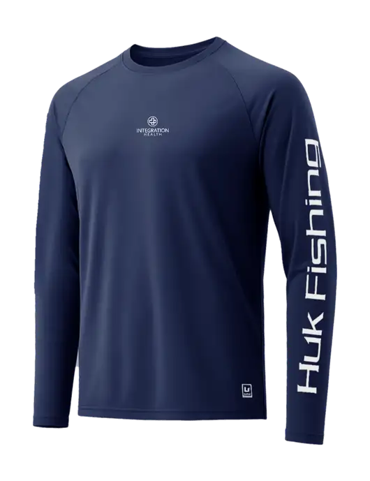 HUK Navy LoPro Pursuit Long Sleeve T-Shirt w/Integration Health Logo